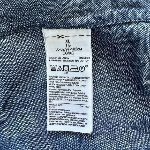 Gap Men's Beachy Coastal Blue Linen Blend‎ Button Down Long Sleeve Shirt Size XL - Picture 4 of 6